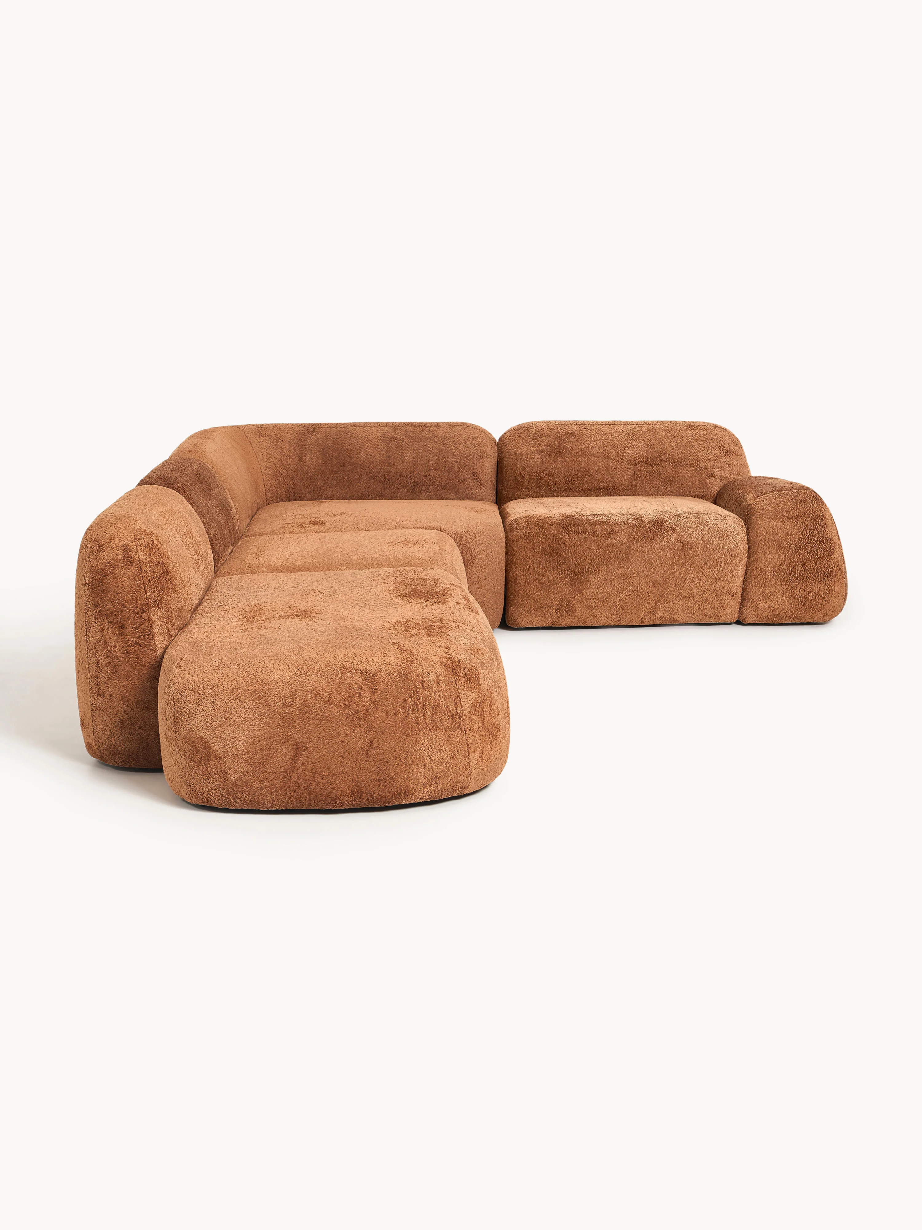 XL modulaire teddy bouclé hoekbank Wolke (4-zits) met chaise longue