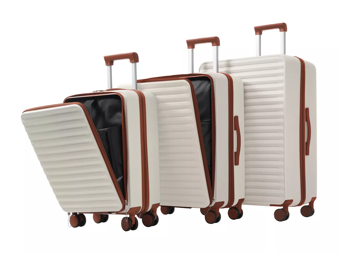 Bagage à main de 3 pièces 20&24&28 pouces– Front-Öffnungs-Design - ABS-Material - Serrure TSA - 360°Rollen-blanc