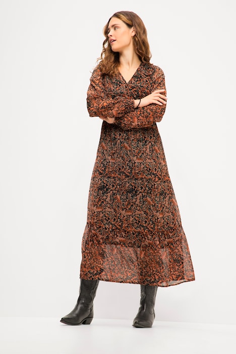 Maxikleid, A-Line, Paisley Print, V-Ausschnitt, Langarm