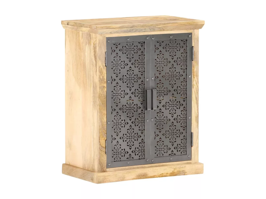 Buffet avec portes en acier 60x35x75 cm Bois de manguier solide