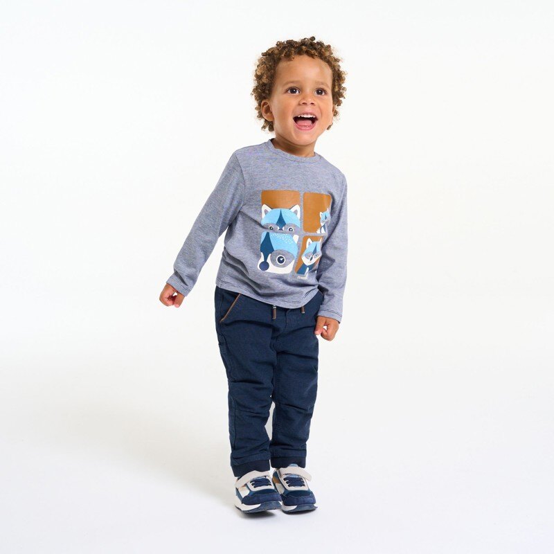 Pantalon toile uni à taille élastiquée bleu bébé garçon Bleu