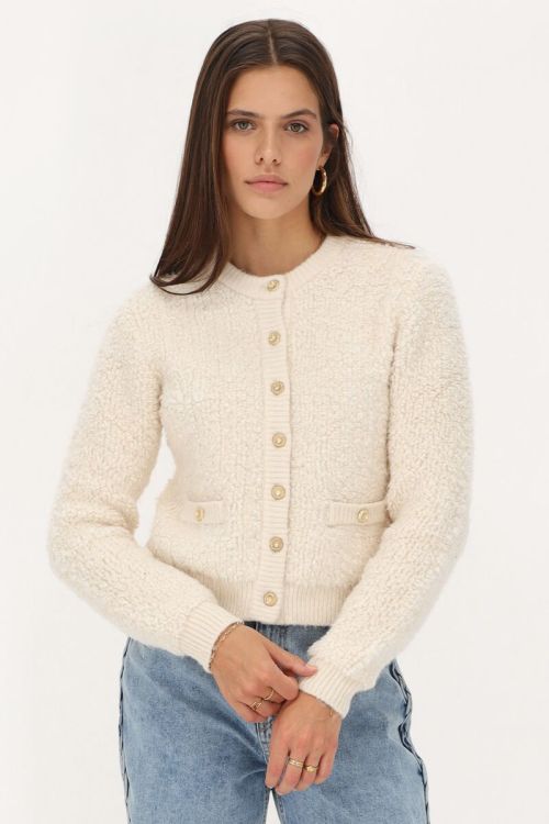 Crème vestje met knopen bouclé