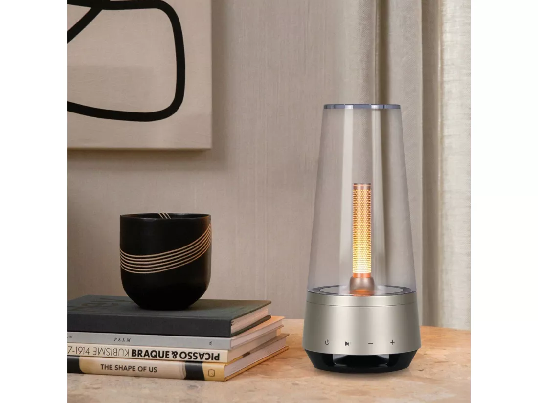 NETTLIFE Lampe de table LED de chevet batterie - sans fil Vintage veilleuse gradable rechargeable Lumières d'ambiance avec haut-parleur Bluetooth