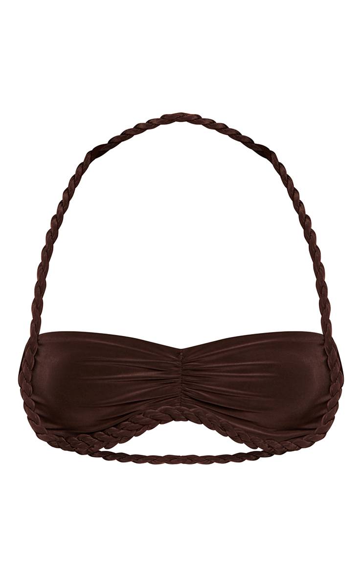 Marron Ensemble Bralette Coordonné À Détail Torsadé Satiné