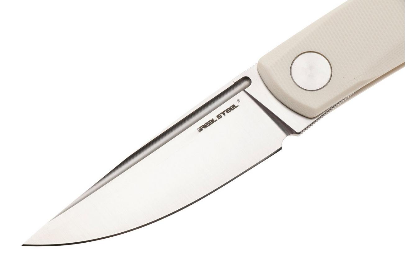 Real Steel Luna Phantom Flipper Double Detent 7008IS Satin D2, Ivory G10, zakmes