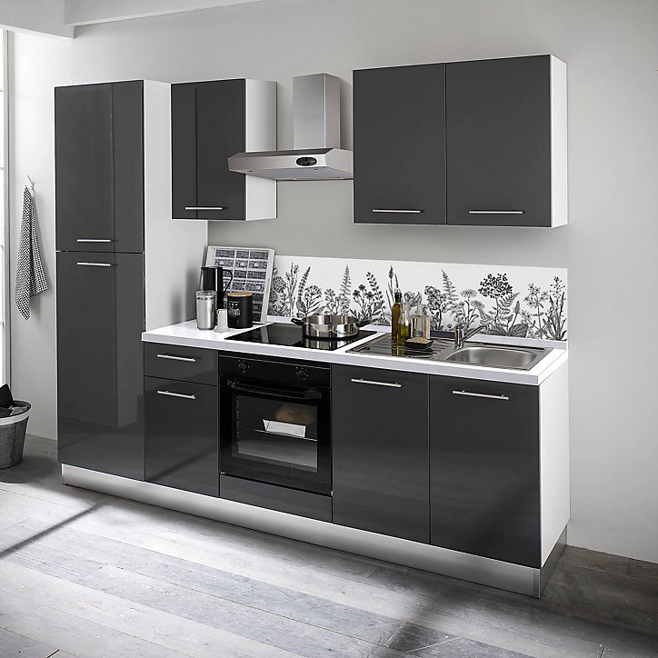 Crédence de cuisine auto-adhésive Caméléo design champ fleuri noir et blanc l. 200 cm x H. 40 cm x ép. 0,2 mm