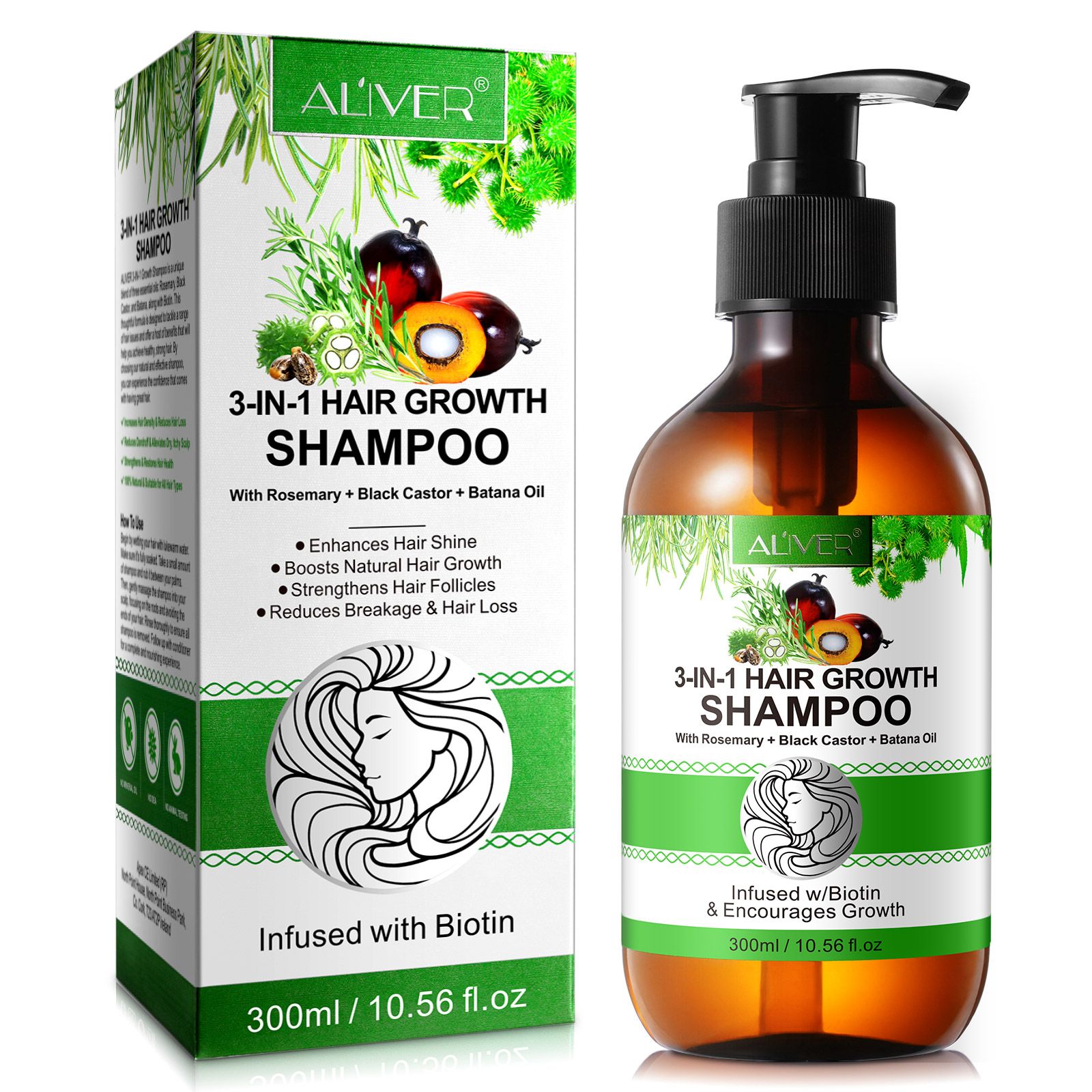ALIVER 3-in-1 Rosmarinöl Rizinus Batana  Haarshampoo für Haarpflege