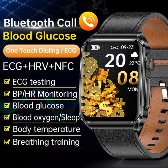 Smartwatch med EKG-hjerteovervågning/Bluetooth-opkald/Bluetooth-musik Sort