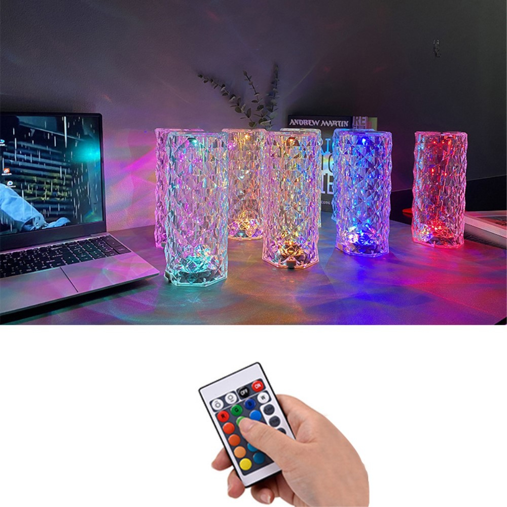Dimmbare LED Diamant Lampe USB Home Deko Beleuchtung Nachtlicht im Kristall Design inkl. Fernbedienung - Bunt