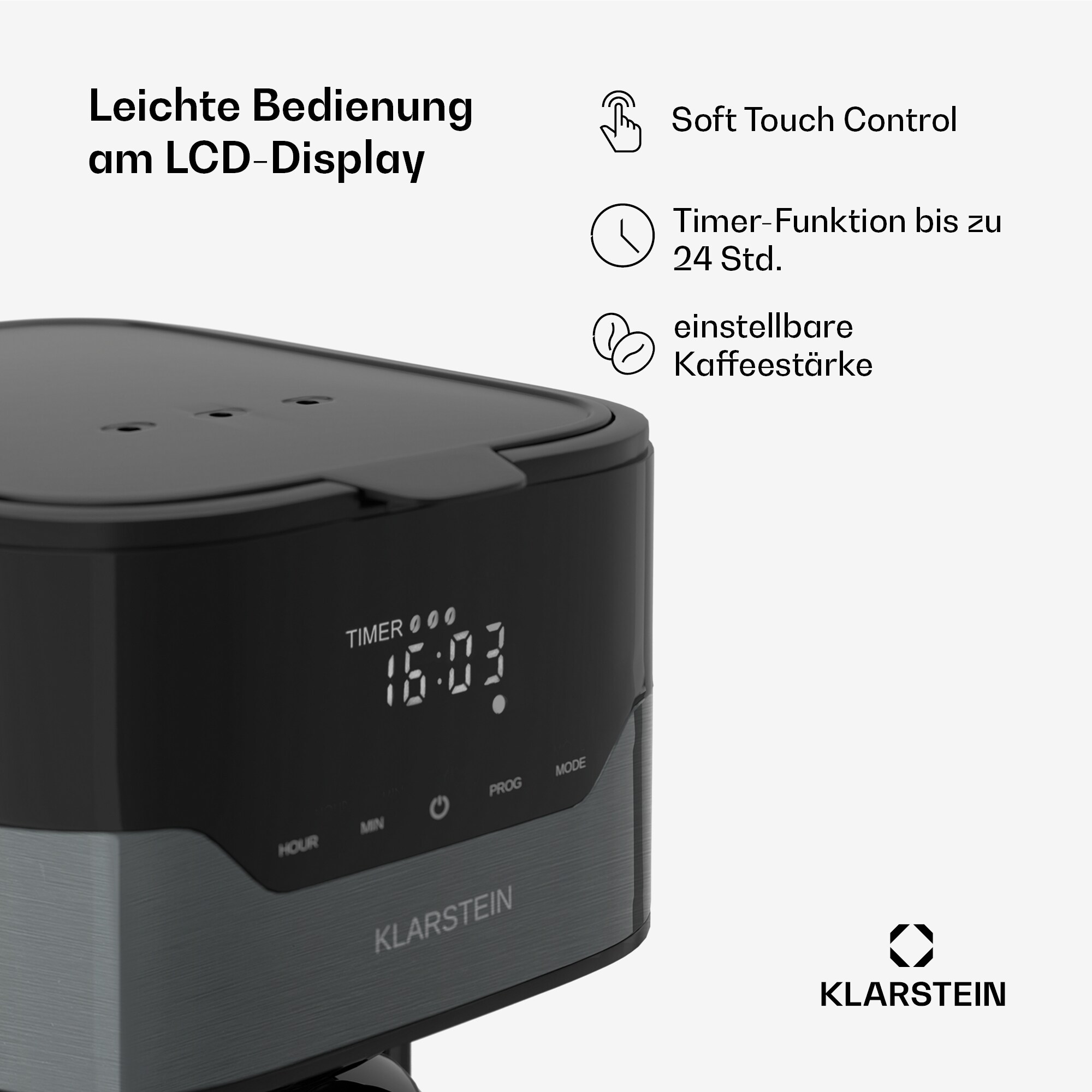 Arabica Kaffeemaschine 800W Touch Control 12 Tassen 1,2 Ltr Schwarz