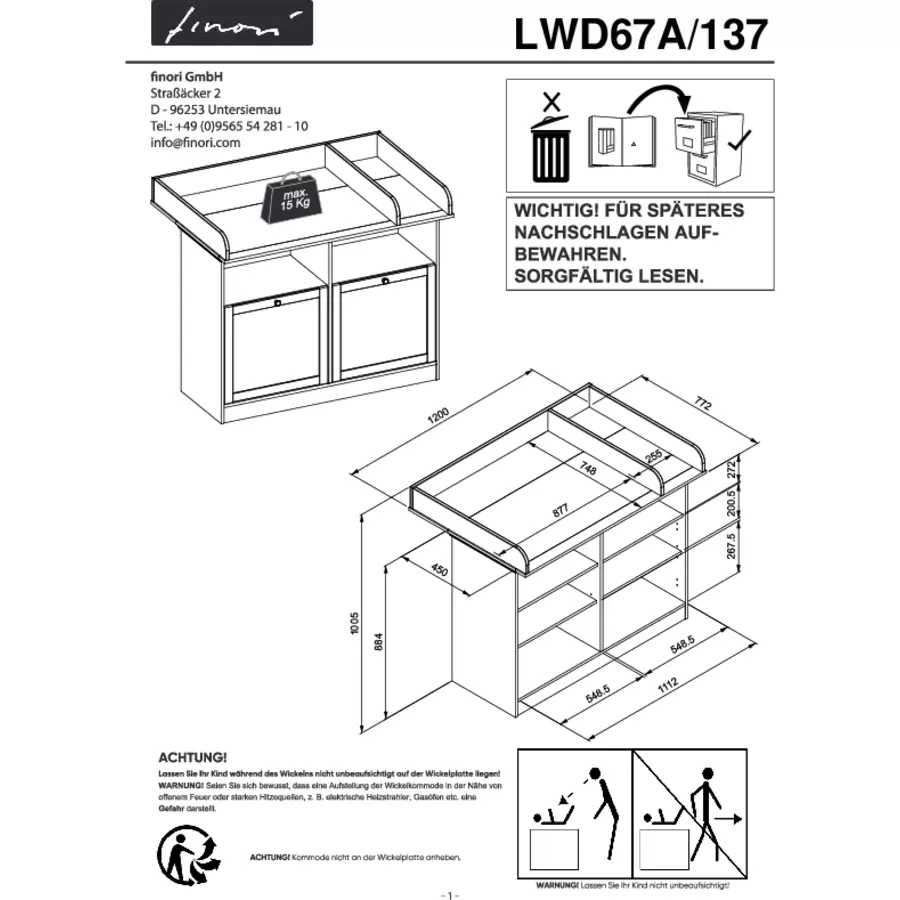Finori Wickelkommode Lotti, Weiß Weiß