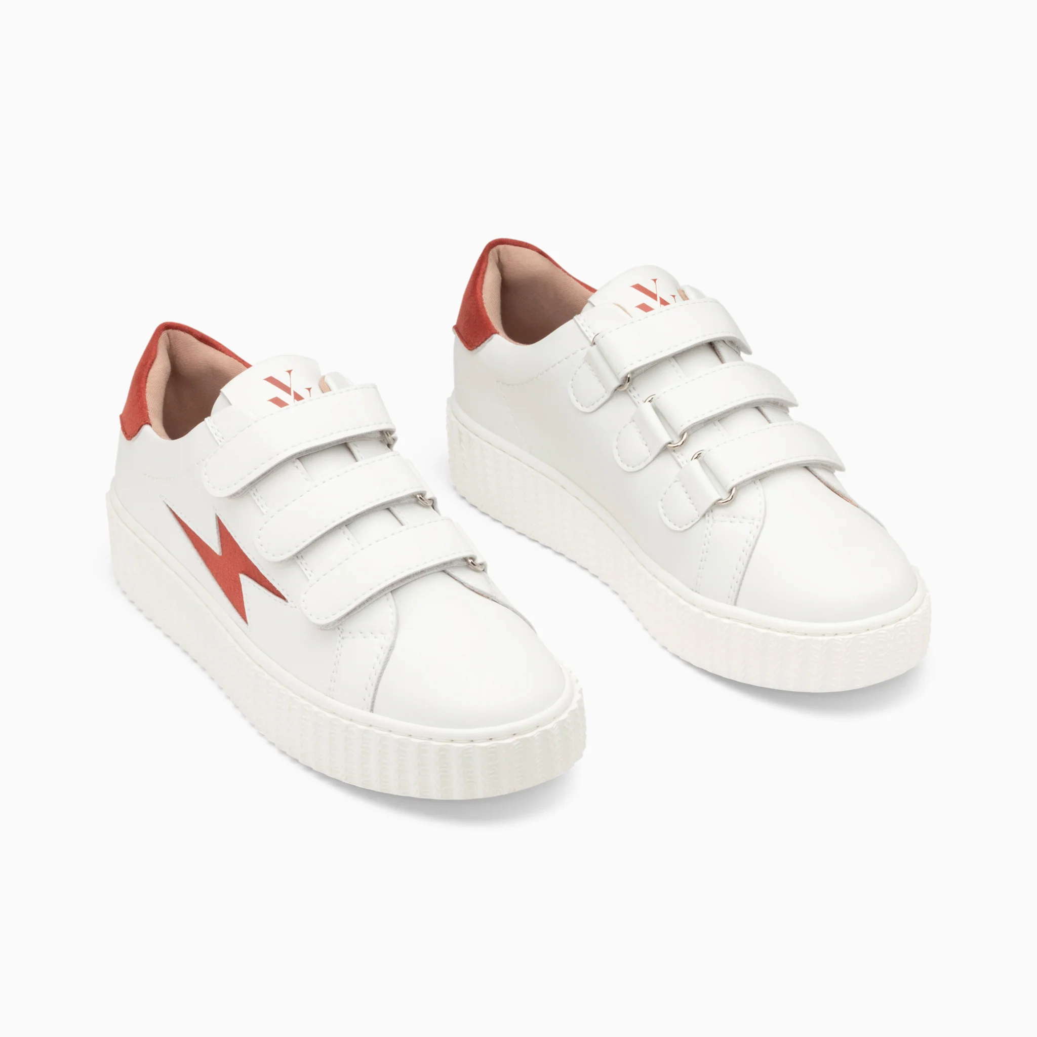 Sneakers-Baskets éclair Vicky blanc et brique à scratchs