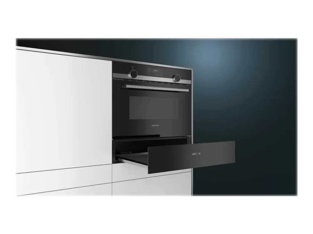 Siemens iQ500 BI510CNR0 - Varmeskuffe - til indbygning - niche - bredde: 56 cm - dybde: 55 cm - højde: 14 cm - sort/rustfrit stål