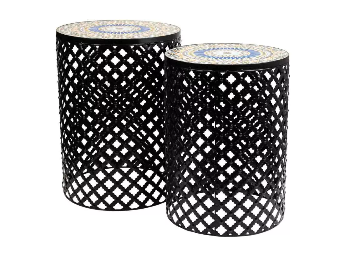 Ensemble de 2 supports en mosaïque et métal noirs