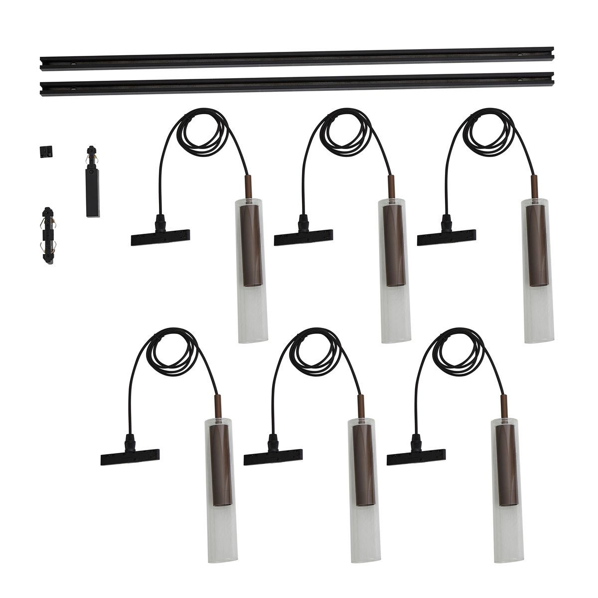 Modern railsysteem zwart met 6 hanglampen donker brons 1-fase - Slimline Loyce