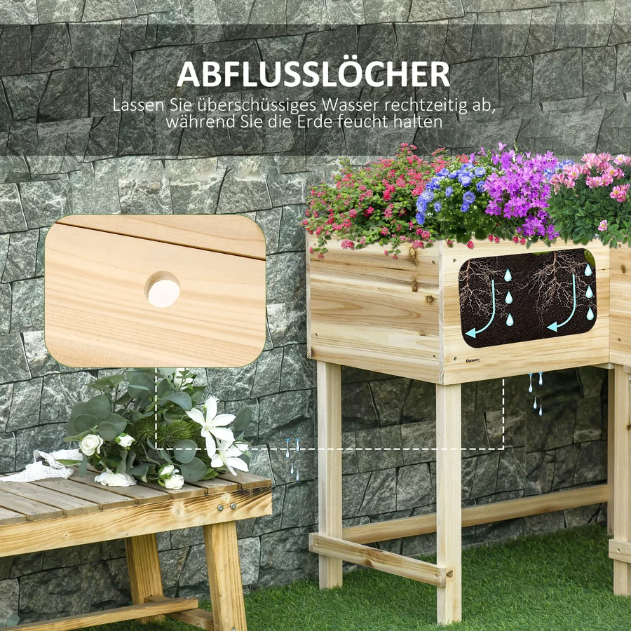 Outsunny Hochbeet mit 3 Abflussöffnungen im Boden natur