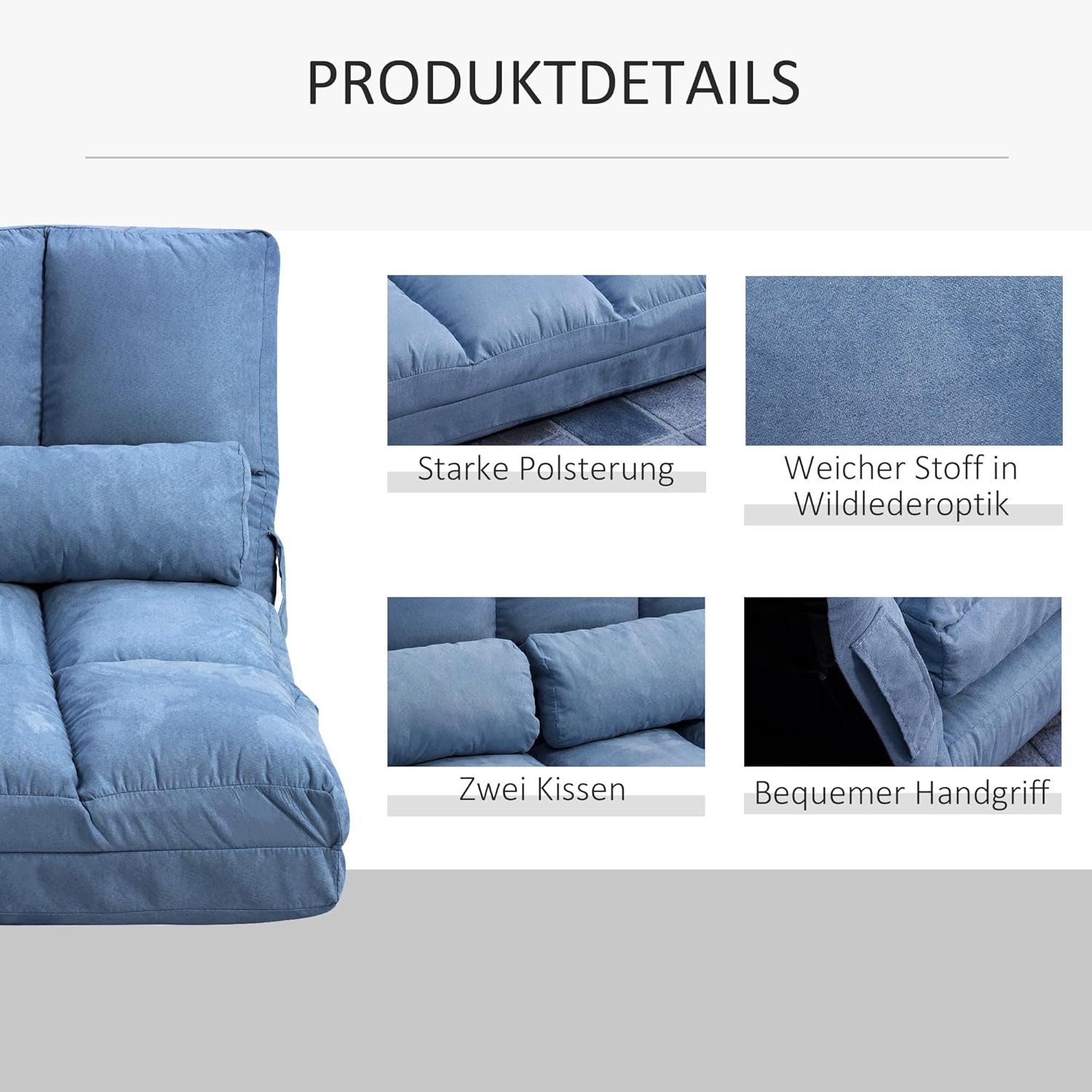 HOMCOM Bodenstuhl Bodensessel mit Liegefunktion Verstellbarer Rückenlehne Sitzkissen Relaxsessel zum Fernsehen, Lesen Meditationsstuhl Lazy Sofa Lesesessel für Meditation Yoga Büro Blau