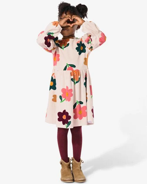 robe enfant velours à fleurs blanc cassé
