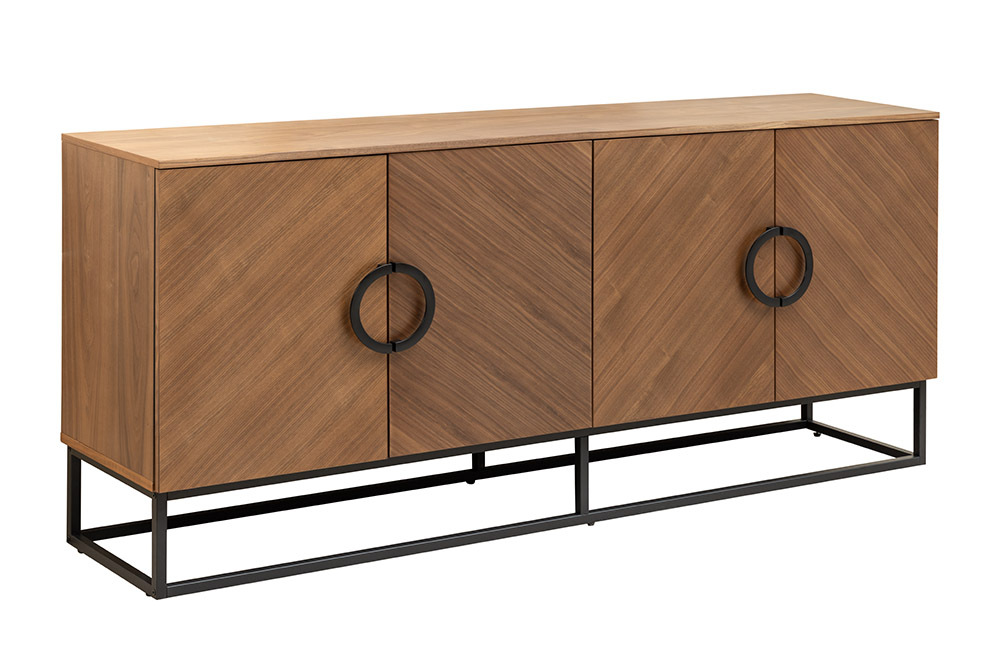Industrial Sideboard GRANDEZZA 180cm natur Walnuss schwarz Metall viel Stauraum