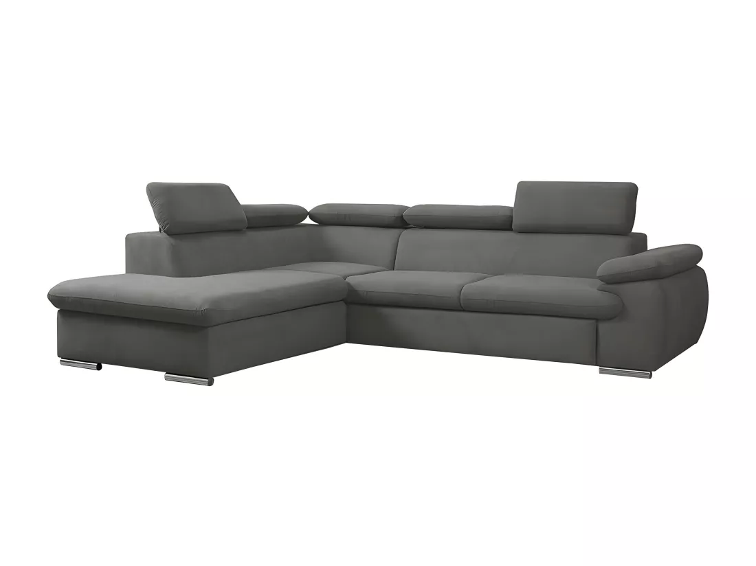 Canapé d'angle gauche convertible en tissu anthracite avec coffre de rangement FABIEN