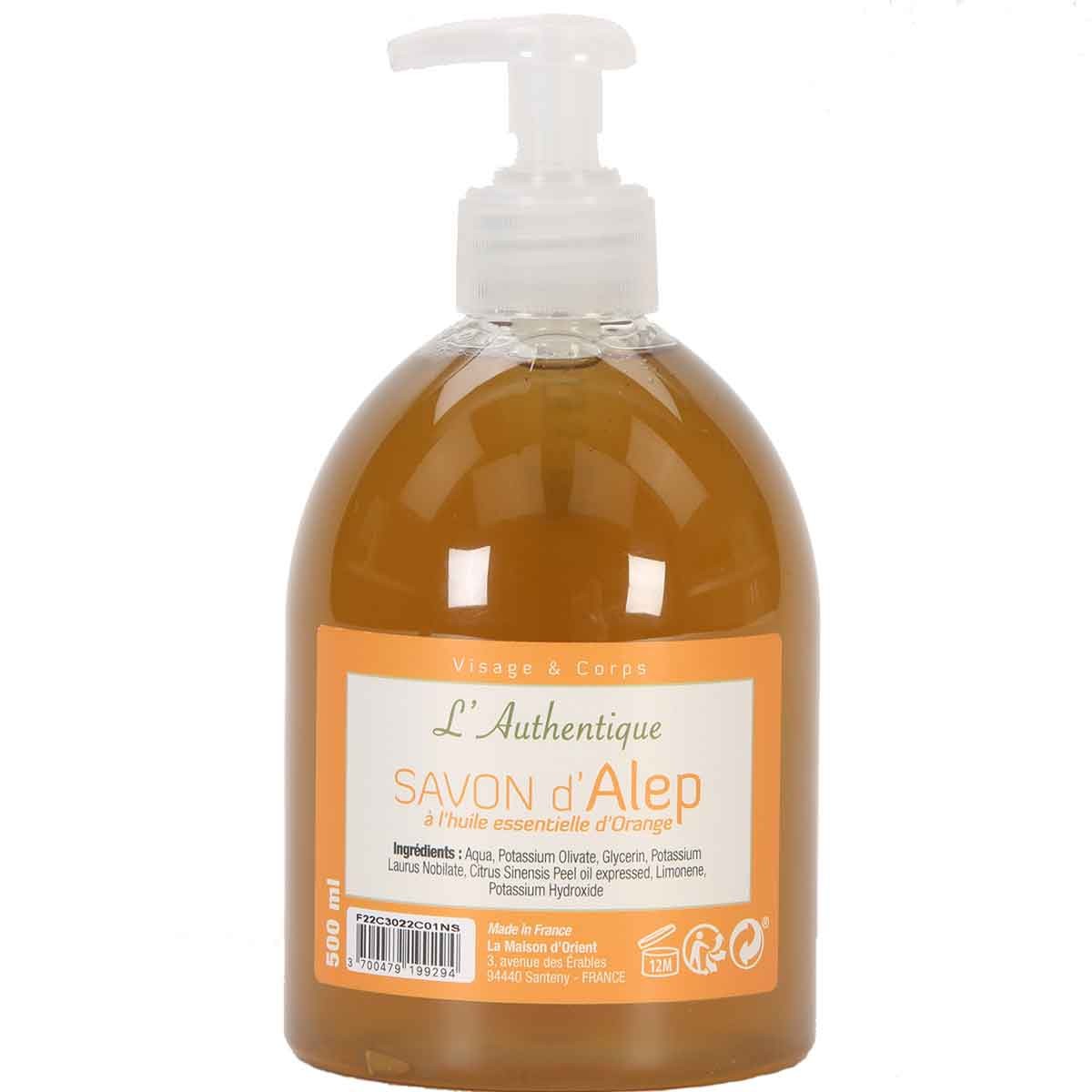 Savon d'Alep liquide - Huile essentielle d'orange - Visage & corps - 500 ml