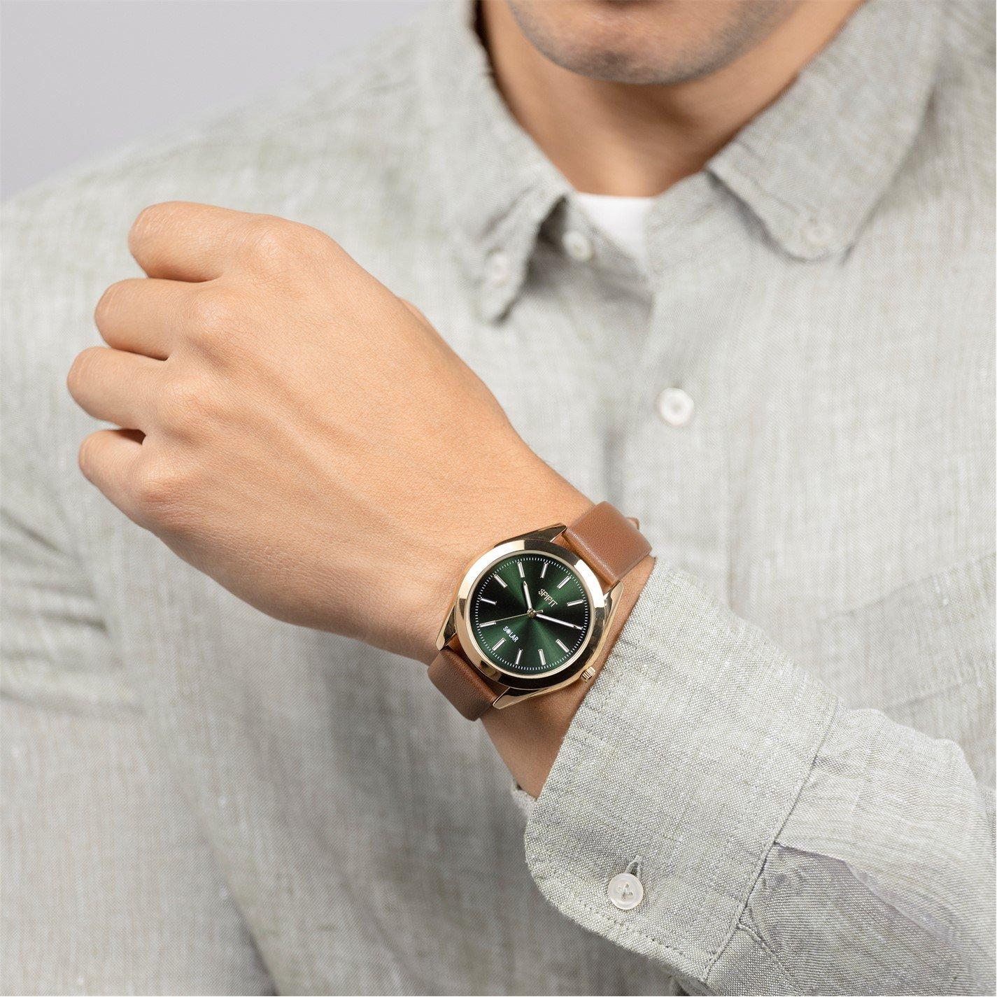 Spirit Gents Solar Brown Strap Green Dial Watch