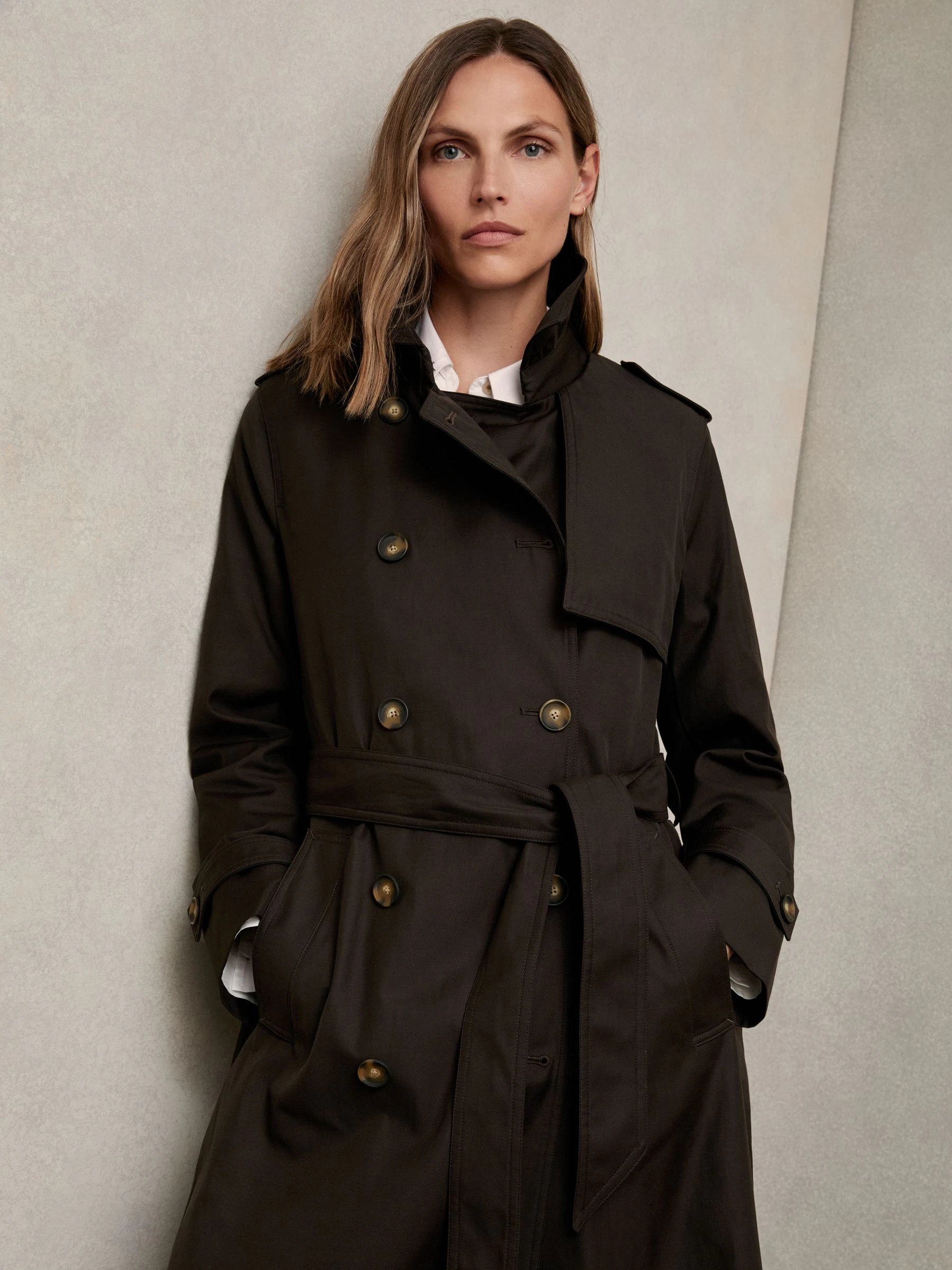 Chocoladebruin - Reiss trenchcoat Double breasted Met capuchon