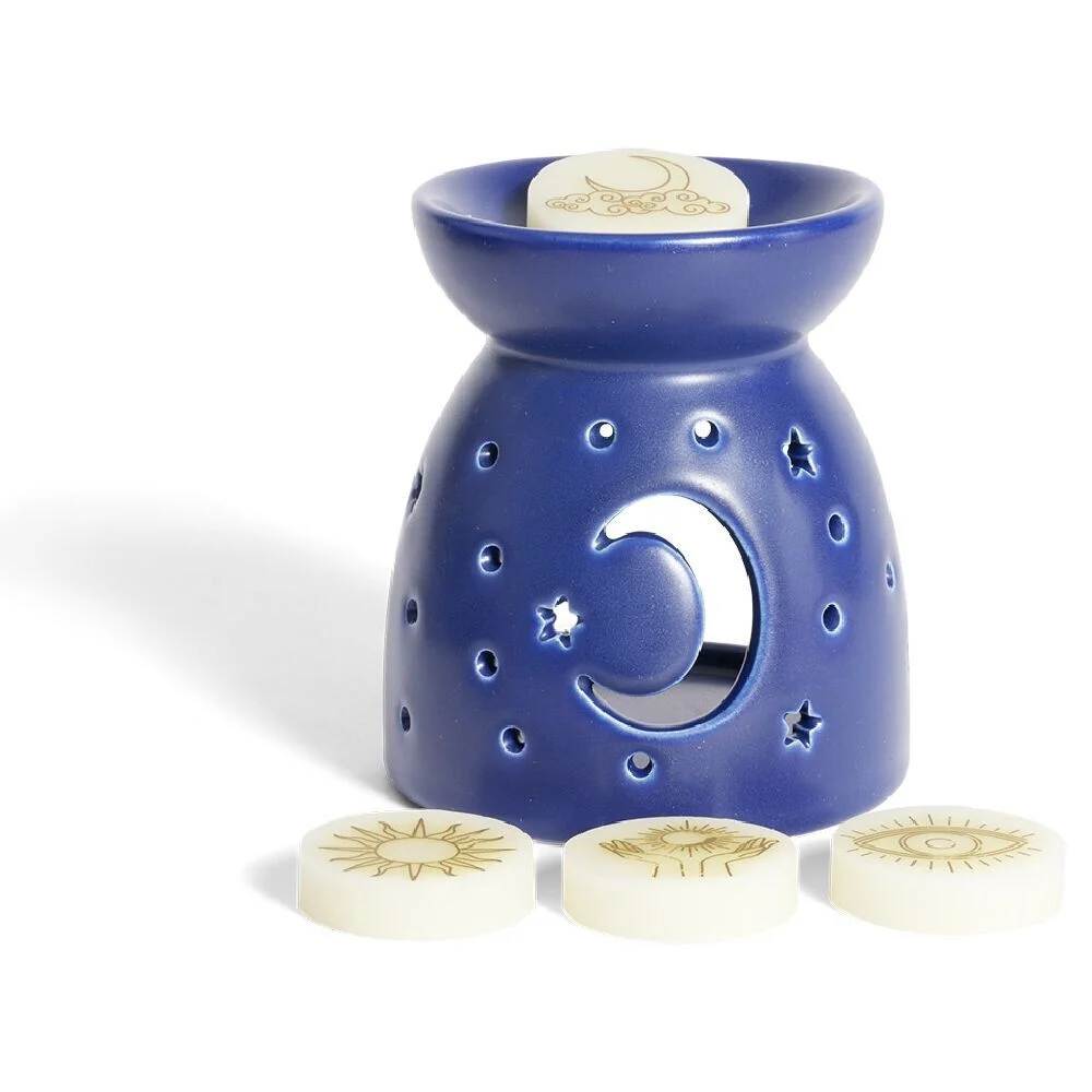 Coffret bruleur avec cire thème astro Ø8xH10cm