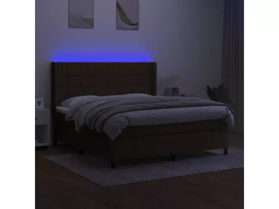 Sommier tapissier matelas et LED Marron foncé 160x200 cm Tissu