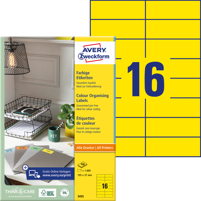 Avery Zweckform Etiketten, 3455, 105 x 37 mm, 100 Blatt