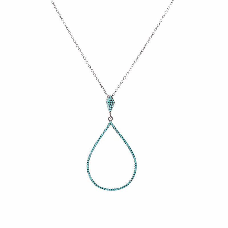 Collier Argent Rhodié Forme Goutte Turquoise