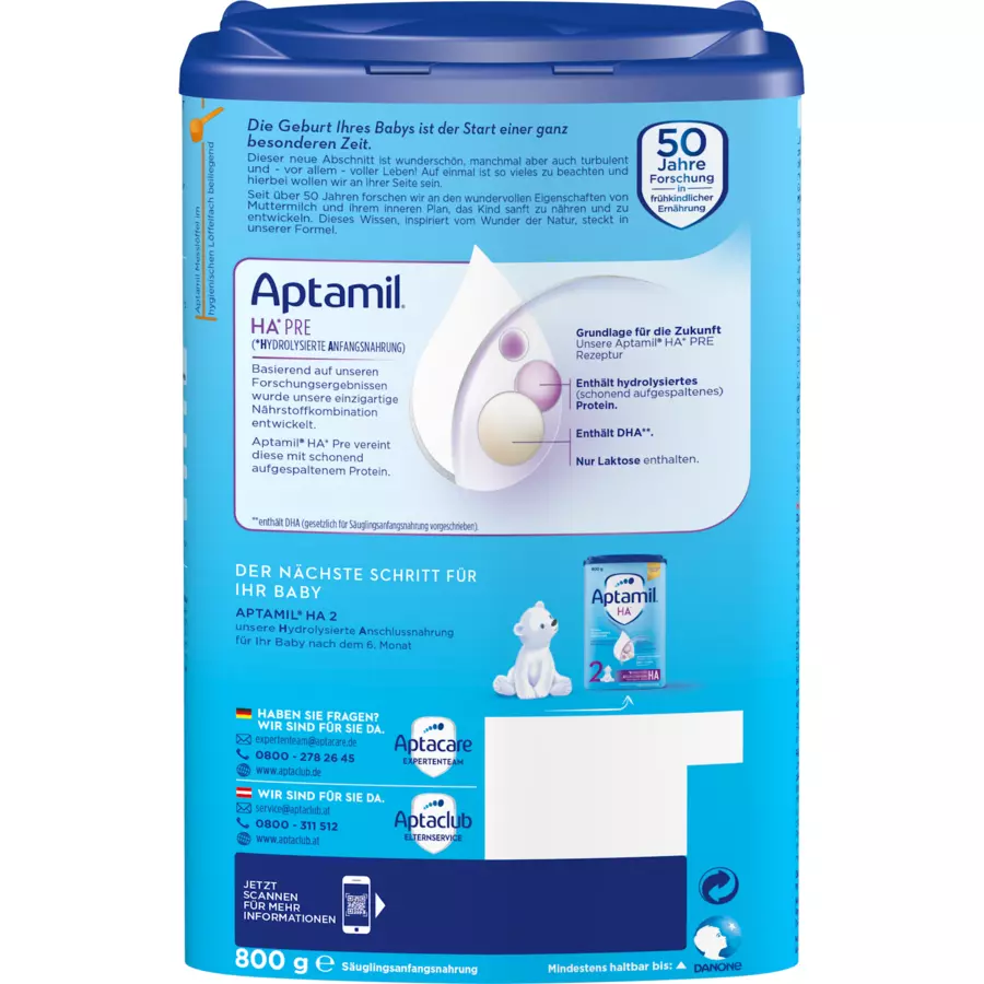Aptamil Anfangsmilch HA PRE mit hydrolisiertem Eiweiß 800 g ab der Geburt