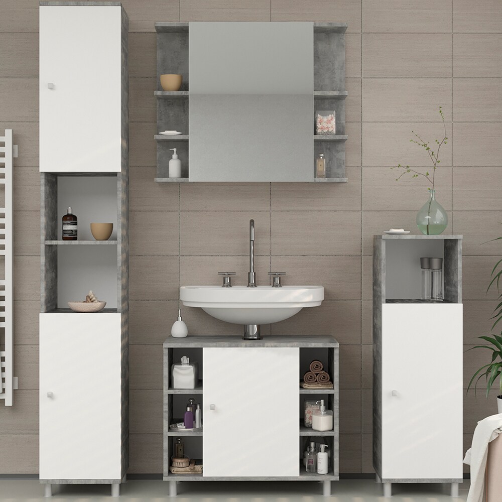 Vicco Badmöbel Set Fynn Badezimmer Spiegel Kommode Unterschrank Grau Beton