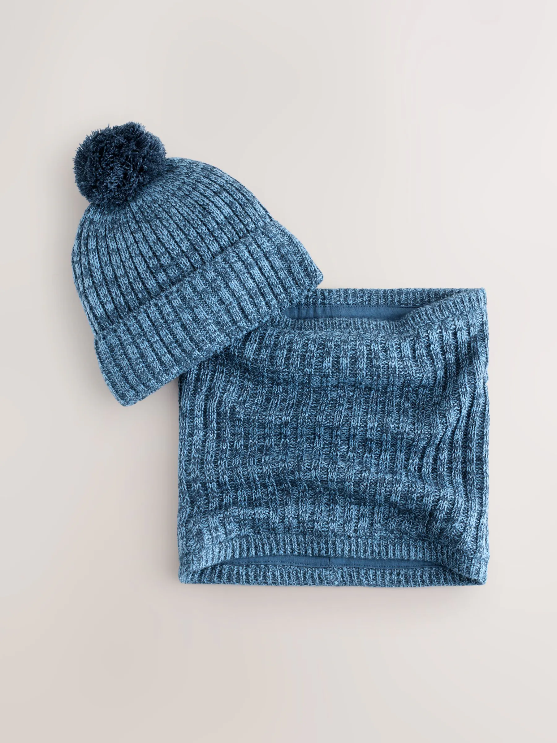 Blauw - Pom Beanie Hat & Snood Set 2 Piece (1-16yrs)