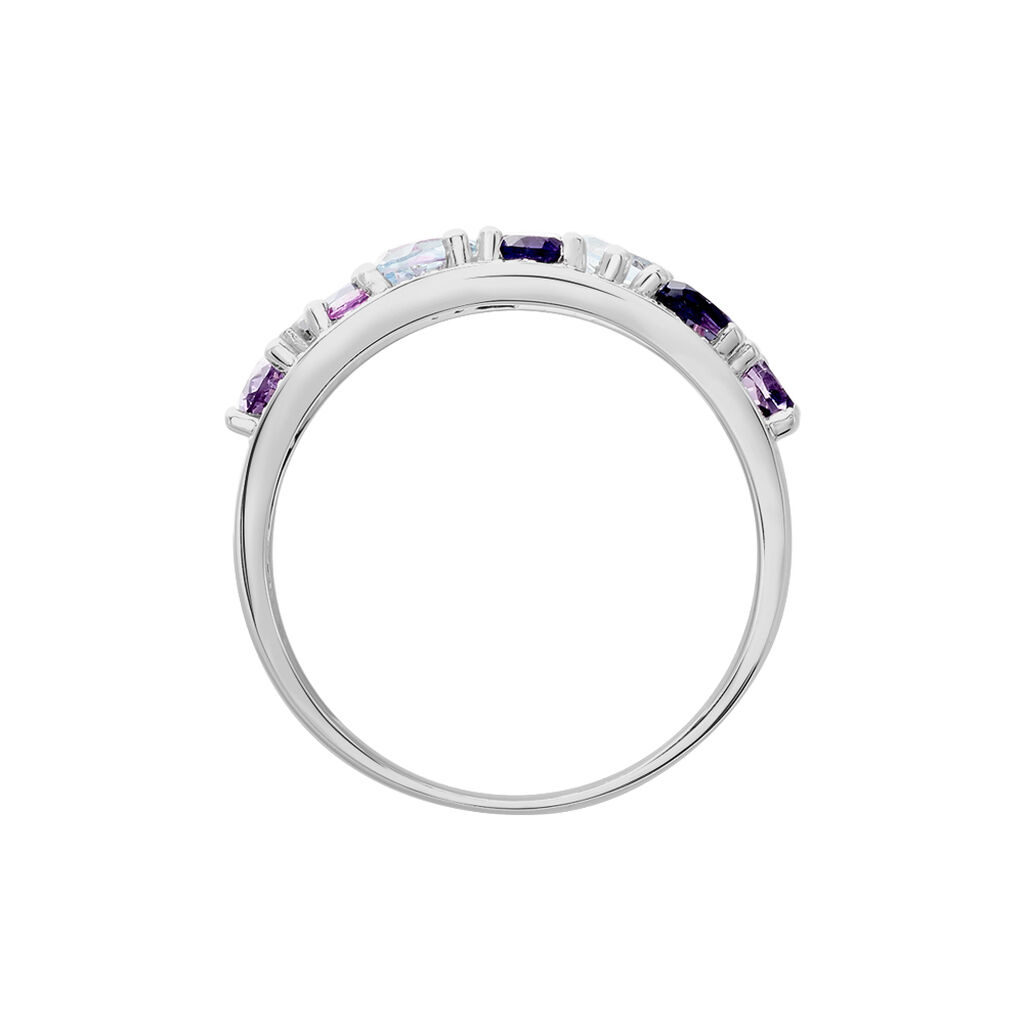 Bague Multicolore Or Blanc Topaze Et Amethyste Et Saphir