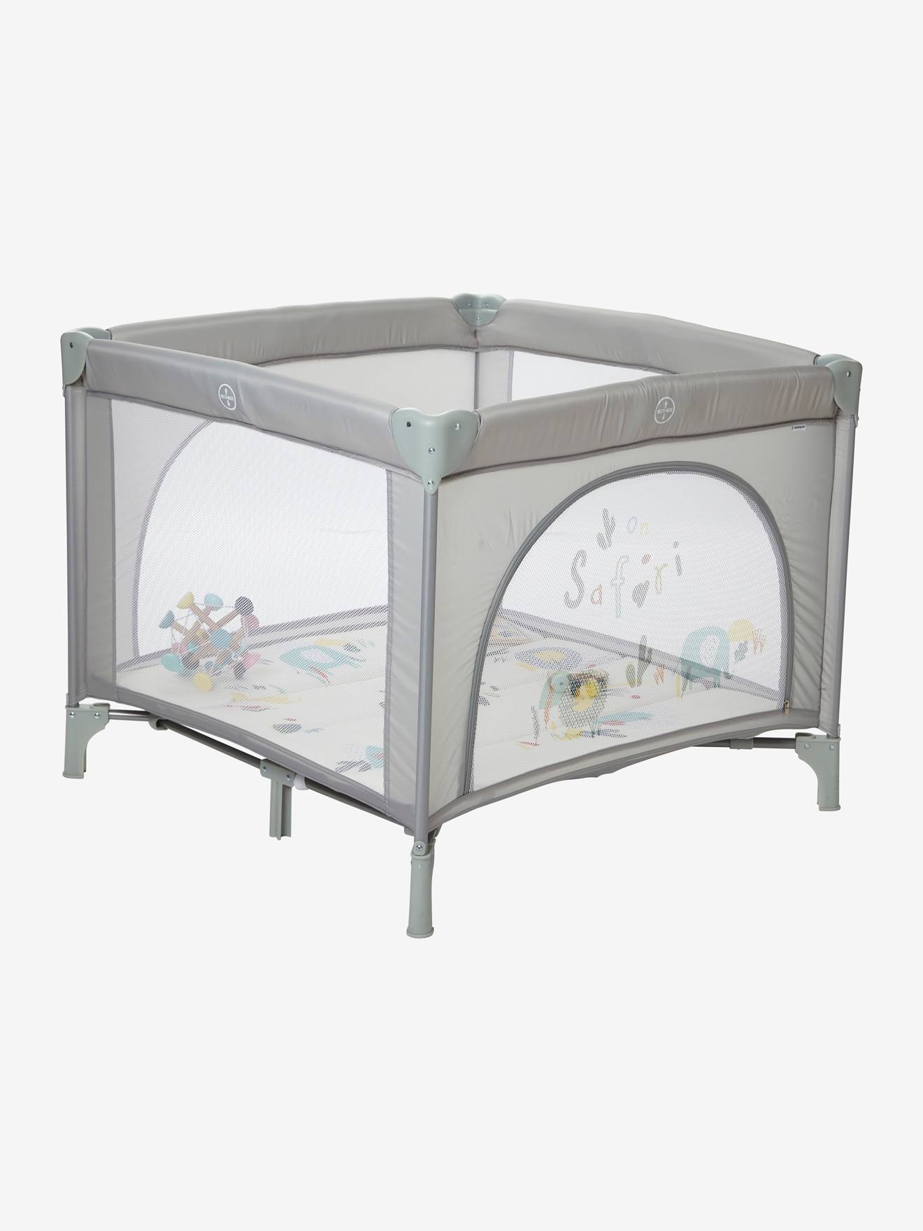 Cercadinho portátil dobrável Baby'park azul escuro liso com estampas