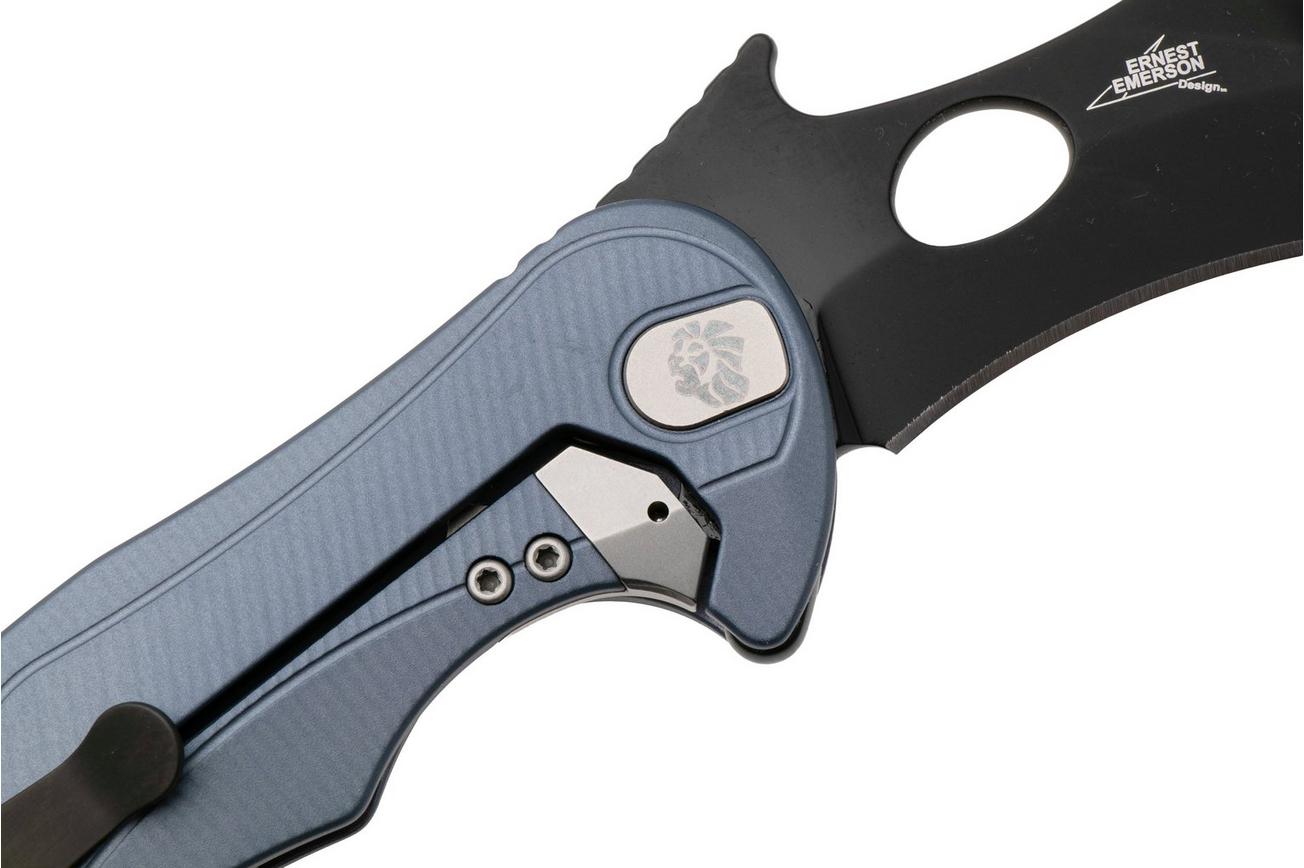 LionSteel L.E.One Mid LE2-IB, Old Black M390, Ice Blue Aluminum, karambit zakmes