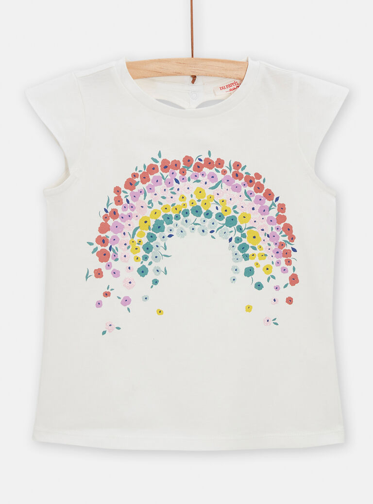 T-shirt animation arc-en-ciel fleuri pour fille