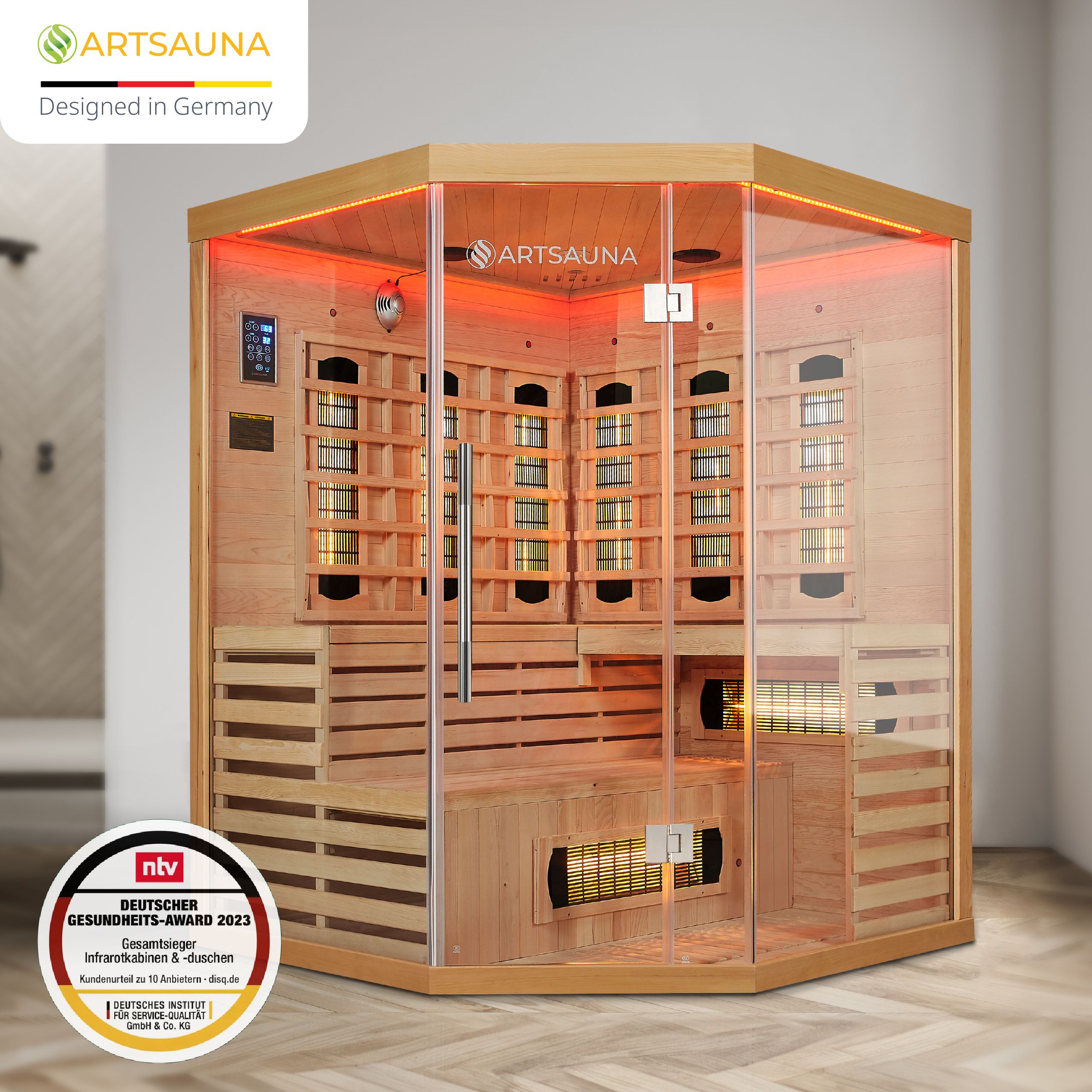 Artsauna Infrarotkabine Kiruna150 Dual Technologie – 8 Vollspektrumstrahler & 1 Flächenstrahler