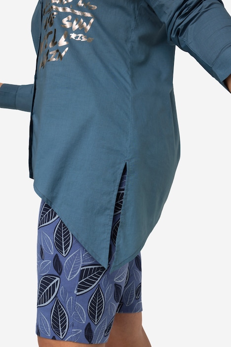 Hemdbluse, Voile, Seiten-Druck, Langarm, Zipfelsaum