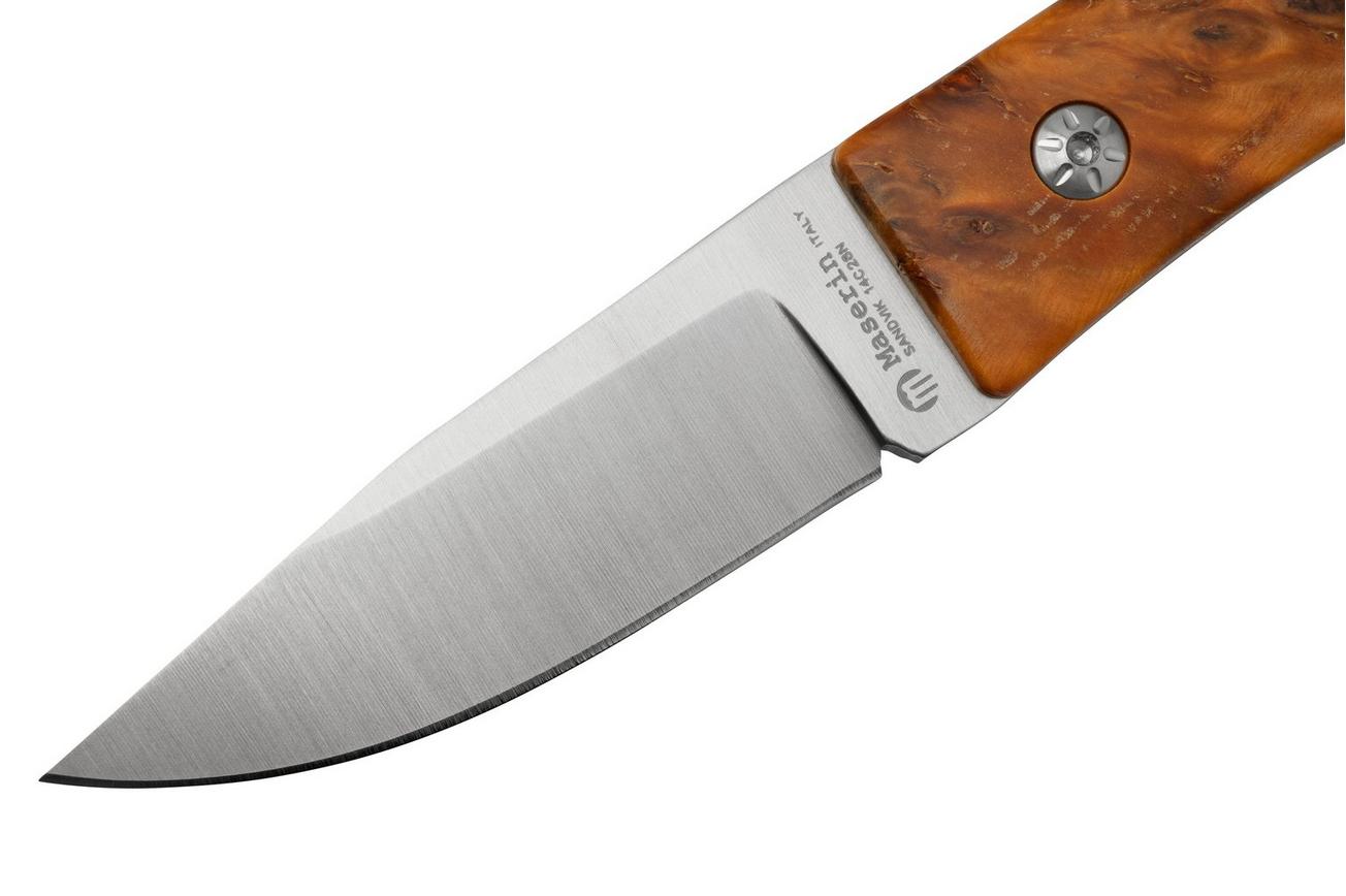 Maserin AM22, 923-RA Brown Poplar Burl, vaststaand mes, Atillio Morotti design