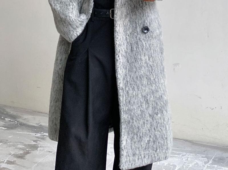 Orungeetun - Wollen trenchcoat met lange mouwen en dubbele rij knopen