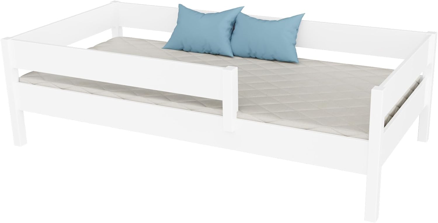 Kinderbett weiß 140x70 cm I stabiles Bett für Kinder und Kleinkinder +1,5 Jahre I ohne Matratze I ohne Schublade Kinder Betten für Mädchen & Jungen, Bett Holz, Bettgestell