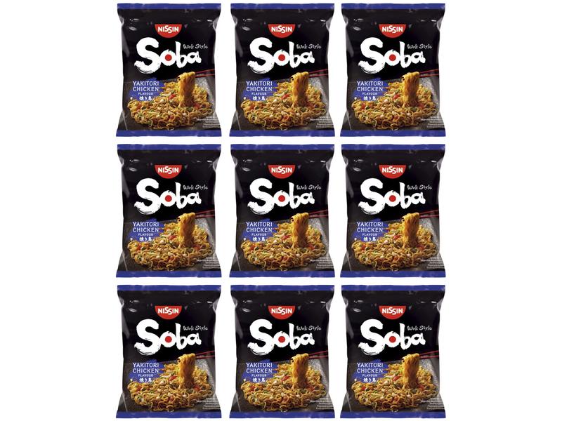 Nissin Food Soba Yakitori Chicken 9 x 110 g Asiatisches Nudelgericht mit würziger Sauce
