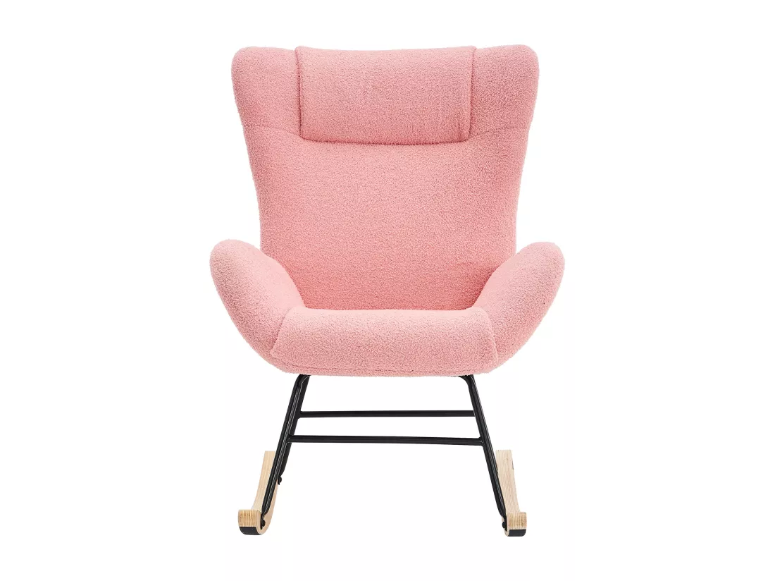 Chaise à Bascule En Tissu Teddy, Rose, Avec Accoudoirs Et Dossier Ergonomique