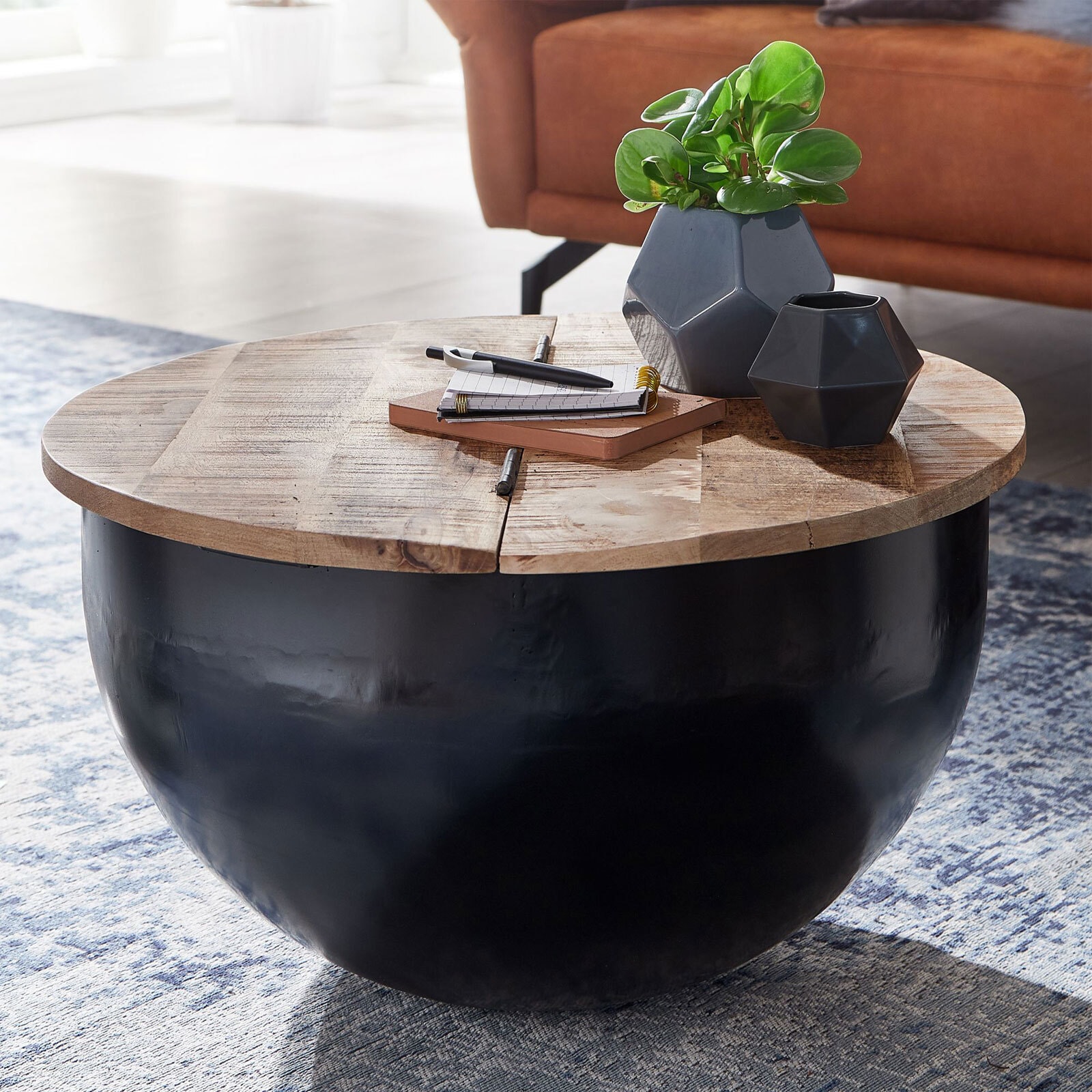 Couchtisch 60 x 60 cm Schwarz/Mango massiv