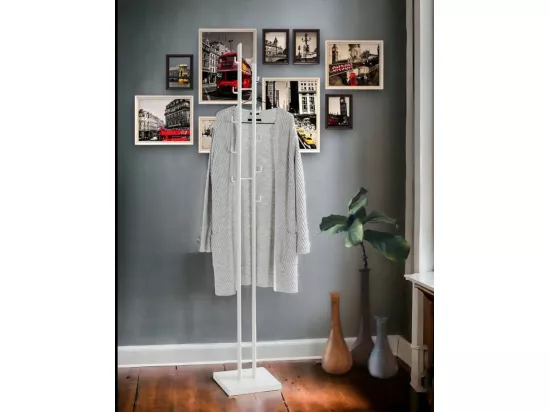 Porte-manteau avec 8 crochets en métal coloris blanc - longueur 29 x profondeur 29 x hauteur 176 cm