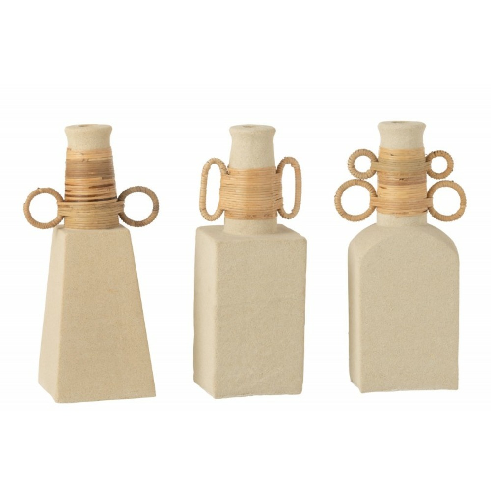 Vase rectangle avec anses ovales en ciment sable naturel 15x29 cm