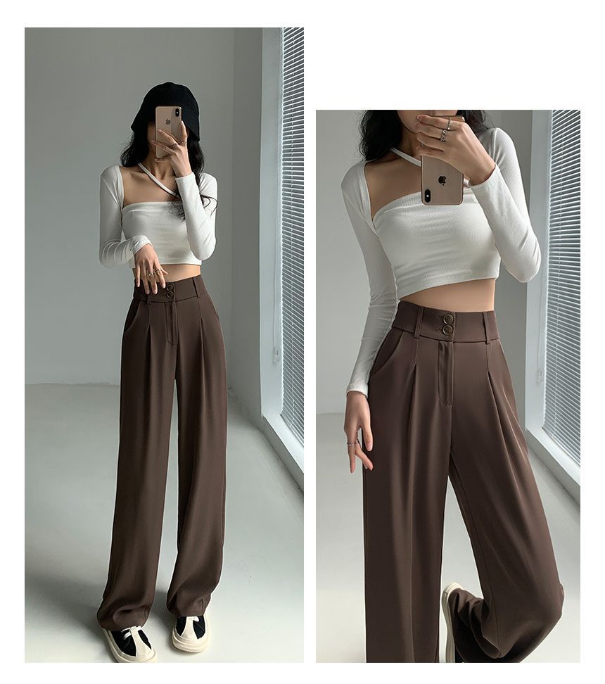 Rustie - Hoge taille effen wijde broek