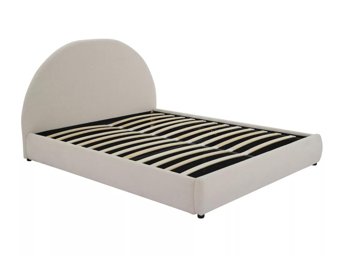 Lit coffre 140 x 190 cm - Tissu bouclette - Crème - LIRIMO